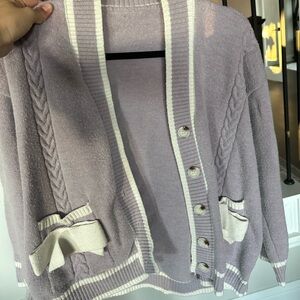 Elegant Lavender Cardigan with Cream Details